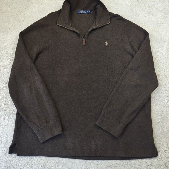 Polo Ralph Lauren Quarter Zip Sweater Men's XXL Brown Winter Classic Fit FLAW - Picture 1 of 7